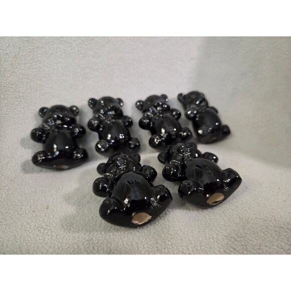 Lot 6 Vtg Hand Blown BLACK Art Glass Teddy Bear Figurine Gummy Bear - Picture 3 of 9
